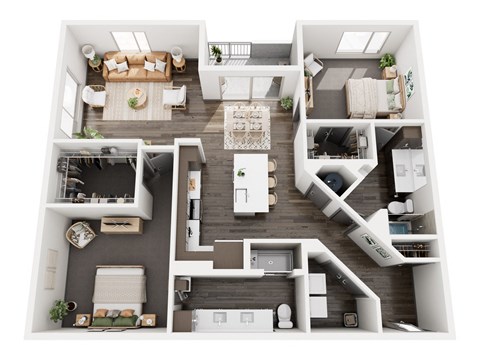 Floor plan for 2 beds, 2 baths, 1358 sqft
